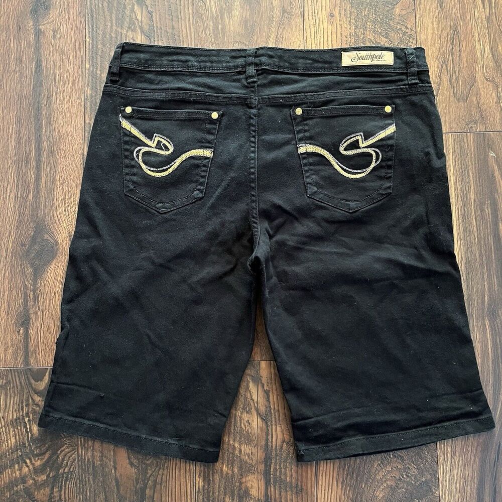 SOUTHPOLE JEAN SHORTS WOMENS SIZE 15 BLACK ACTUAL 34” WAIST 12” INSEAM Y2K 2000s